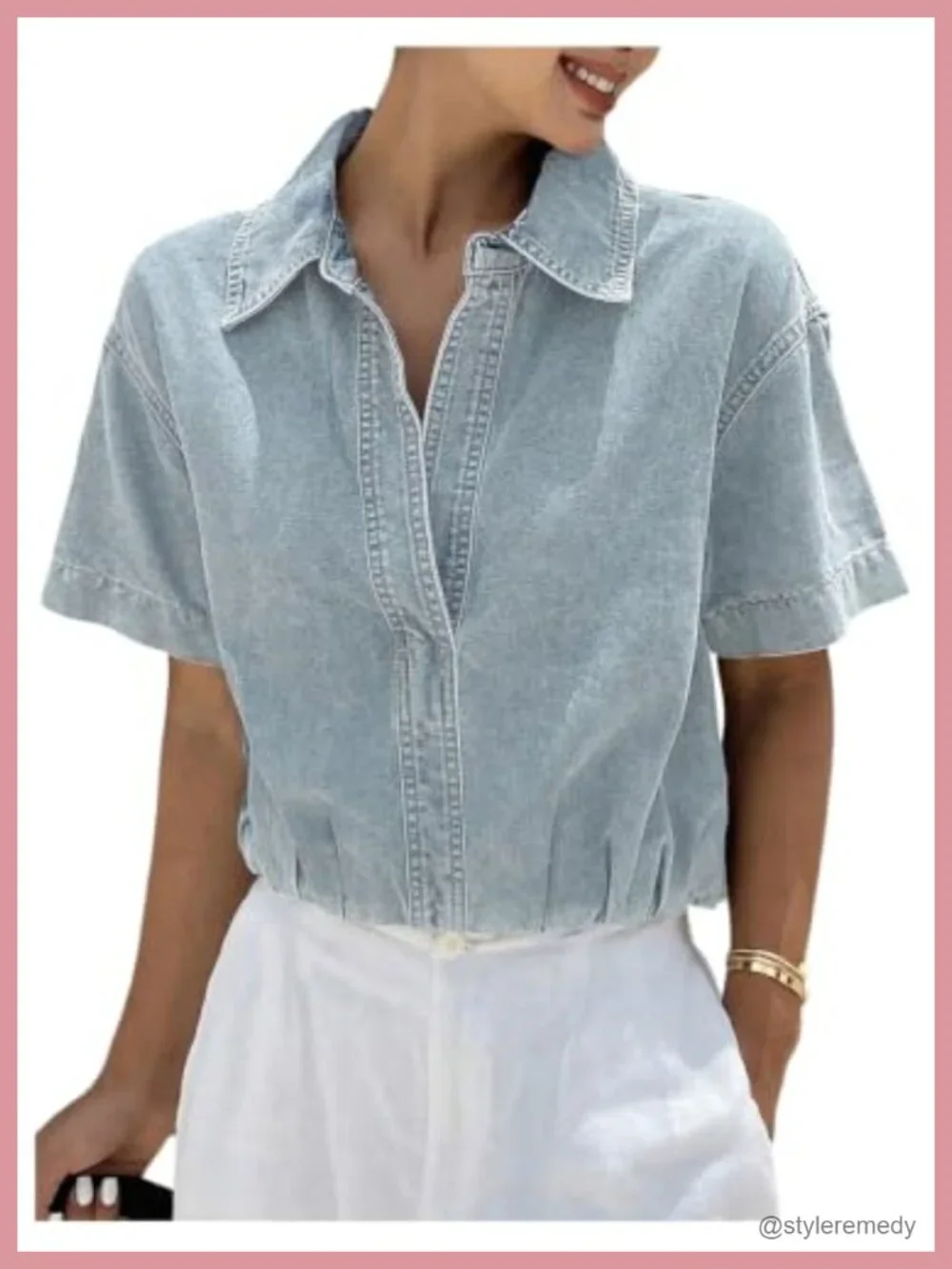 Cropped Denim Jacket Short Sleeve V Neck Women Streetwear